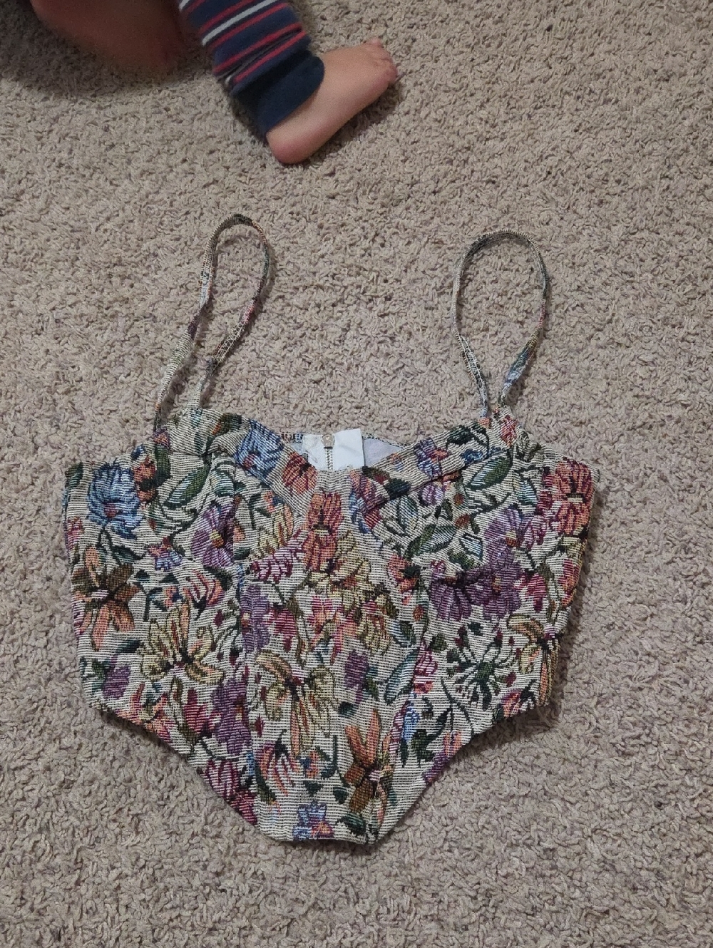 Floral Tapestry Crop Top with Spaghetti Straps
